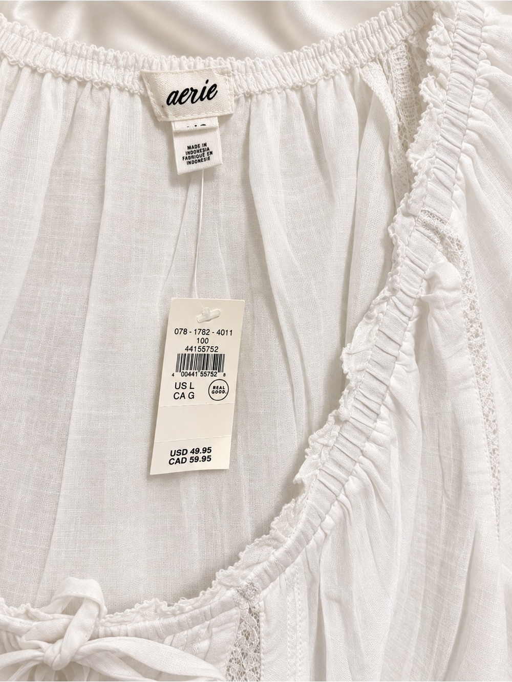 Aerie White Lace Trim Button Front Peasant Blouse NWT Women’s L - Picture 2 of 5